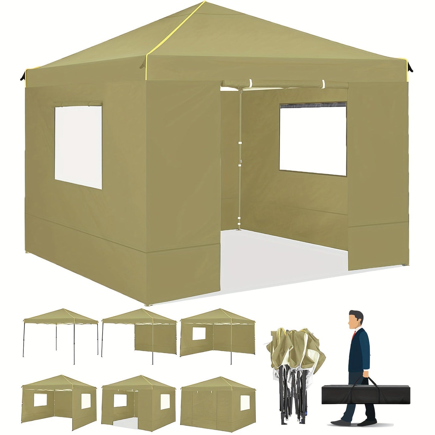 10x10ft Pop-Up Canopy Tent with Four Removable Sidewalls, Mesh Windows and Five Color Options