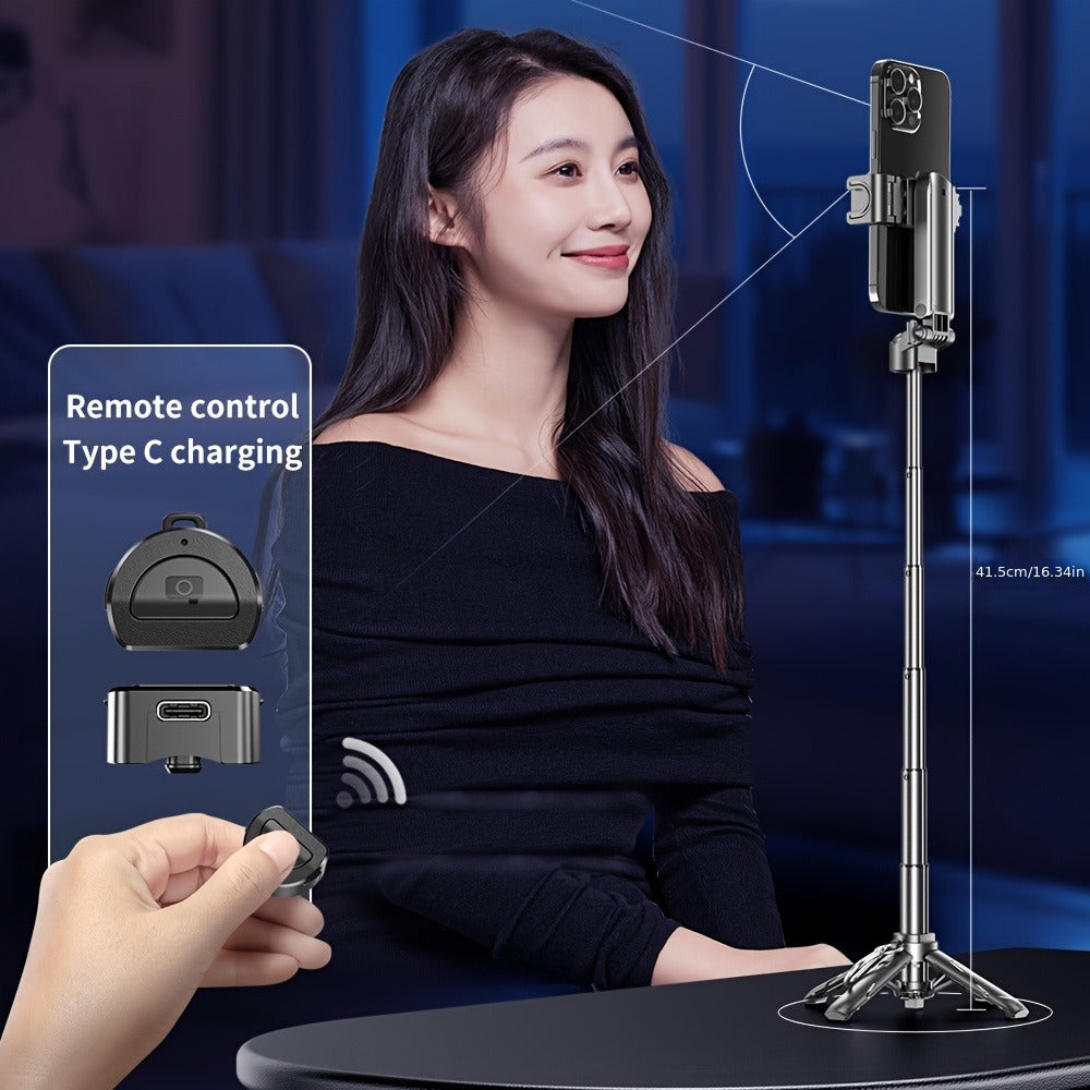 16-Inch Selfie Stick Tripod with One-Click Folding Grip, Rotating Clamp, Remote and Two Colors