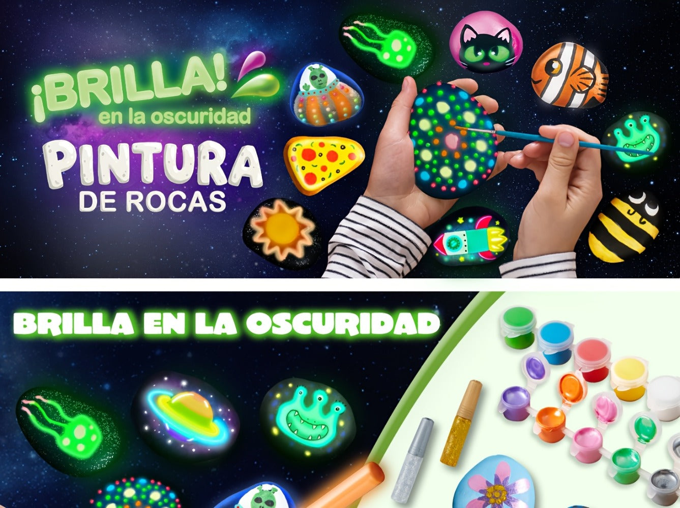 Rock Painting Kit for Kids Glow in the Dark – 10 Rocks Metallic & Glow Paints Gems Glitter Brushes Stickers All-in-One Craft Set for Boys Girls Ages 6+ Birthday Easter Christmas Gift