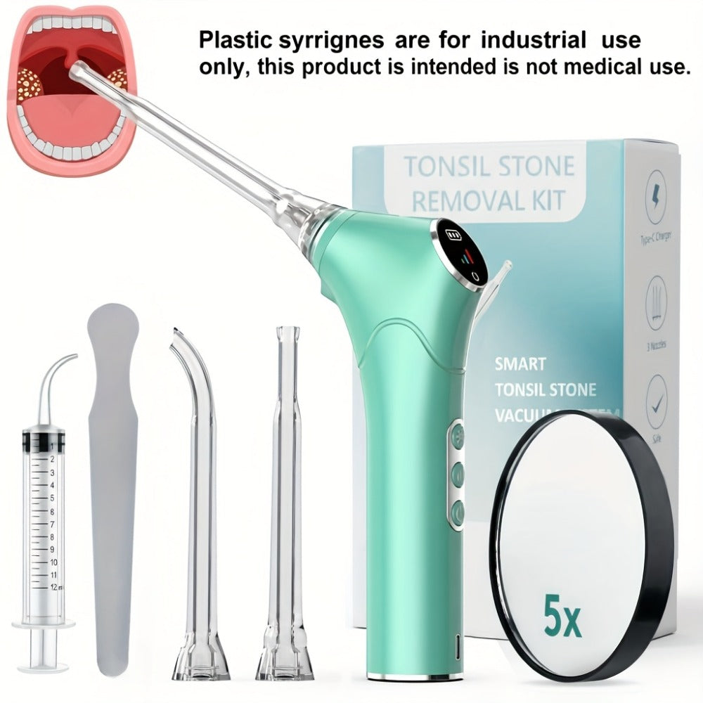 Tonsil Stone Remover Electric Vacuum Kit, Built-In LED Light, 3 Suction Modes & 5X Magnifying Mirror, Oral