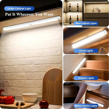 Night Light Motion Sensor LED Bar with USB Rechargeable 400mAh Battery, Three Brightness Levels and Six Size-Pack Options