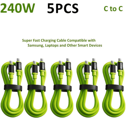 240W USB-C Fast Charging Cable 3/5 Pack 1.5M, Super Fast Charger Cord Compatible with iPhone 15 16, Samsung Galaxy S25 S24, iPad, MacBook, Android & All Type-C Devices, Sturdy Flexible Cord