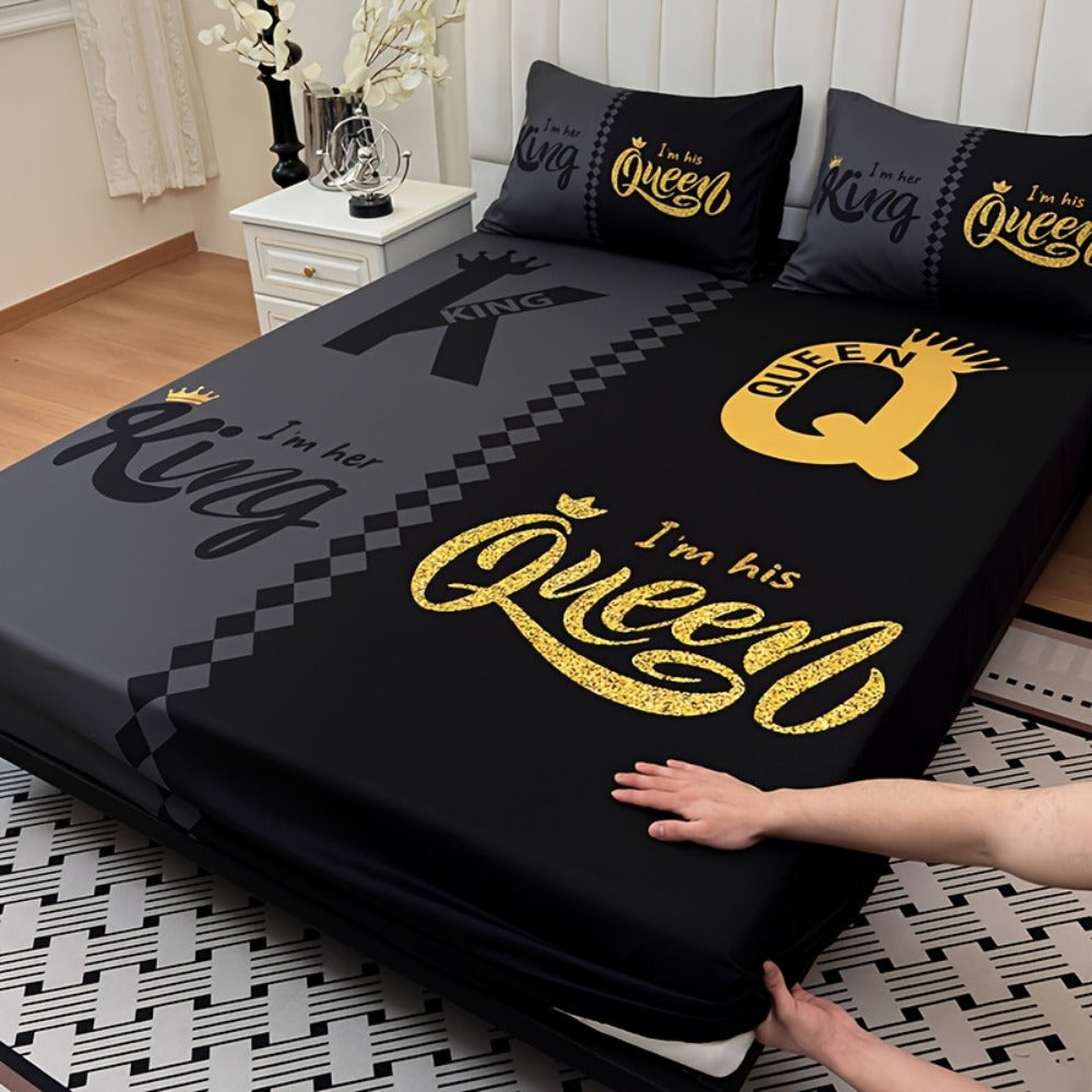 Three-Piece Microfiber Fitted Sheet Set with Pillowcases in Eight Size and Print Options for Bedrooms