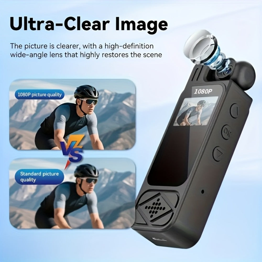 1080P Body Camera 180° Rotating Lens Portable Handheld Camcorder, USB Rechargeable, Compact Video Recorder for Vlogging Travel Meetings Celebrations, Gift for Kids Adults