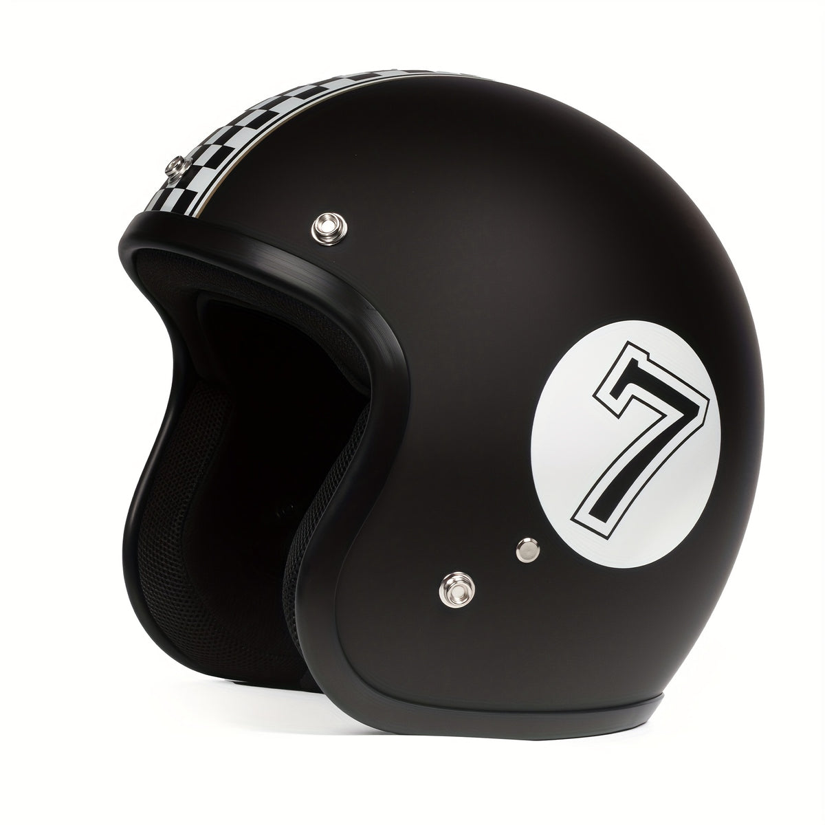 Motorcycle Helmet 3/4 Open-Face Design in Six Graphic Styles, S-XL Sizes with Front Snap Hardware and Padded Liner