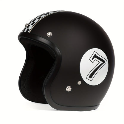 Motorcycle Helmet 3/4 Open-Face Design in Six Graphic Styles, S-XL Sizes with Front Snap Hardware and Padded Liner