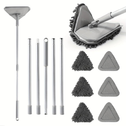 Long Handle Wall Mop 82 Inch Ceiling Floor Baseboard Cleaner Tool with Squeegee & 6 Replacement Microfiber Pads for Walls Windows
