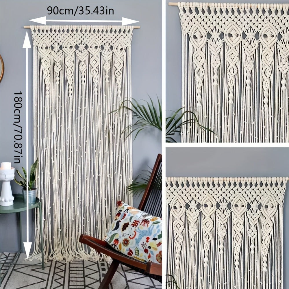 Large Bohemian Macrame-Style Wall Hanging in Four Exact Woven Patterns with Long Fringe Details