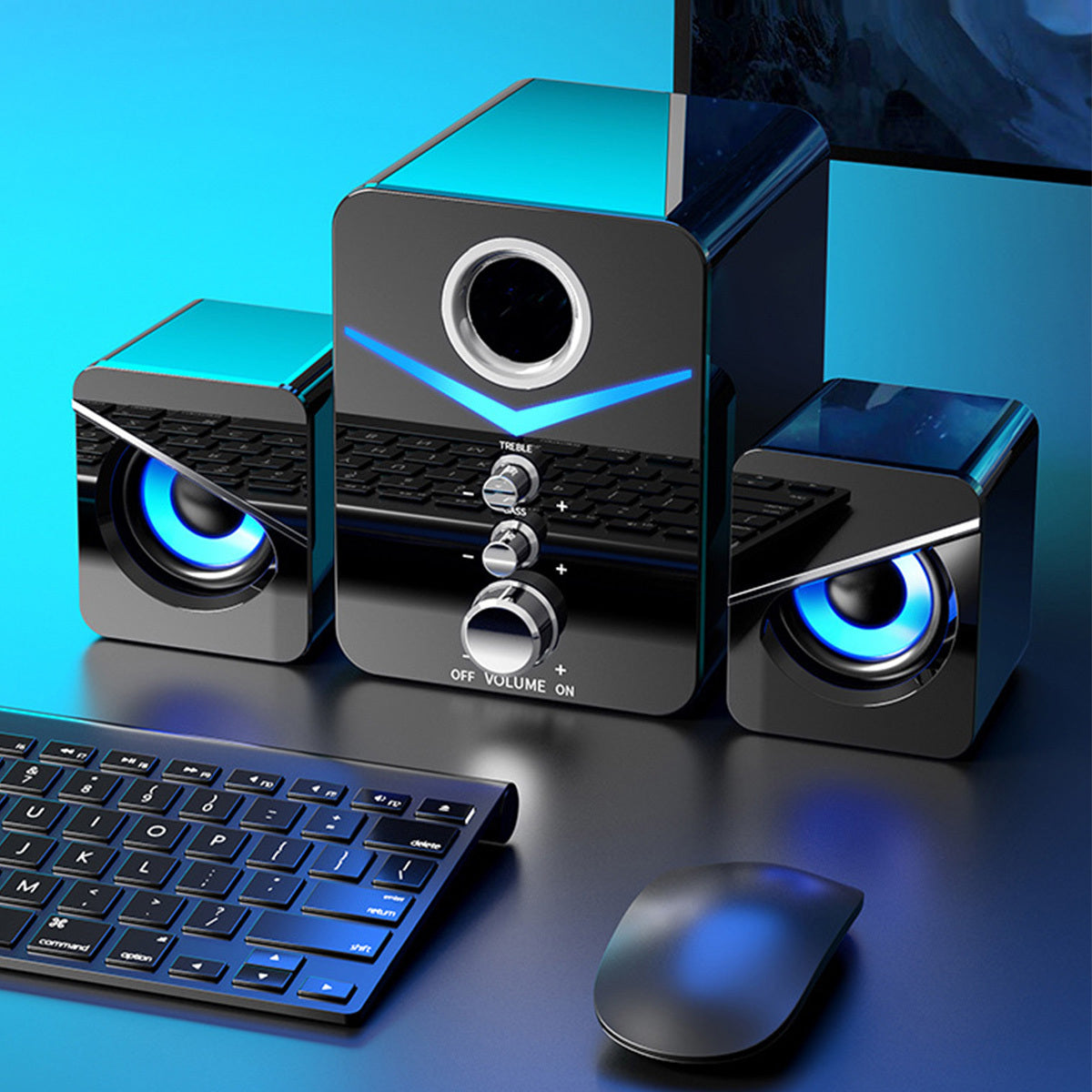 USB Powered Computer Speakers with Subwoofer, 3.5mm Aux Wired Desktop PC Laptop Speaker System, Dual 2" Tweeter + 3" Subwoofer, 10W Stereo Sound for Gaming Home Office