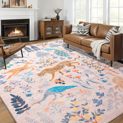 Area Rug, Jungle Animal and Tiger Print Indoor Carpet in Black, Green or Pink with Four Room-Size Options