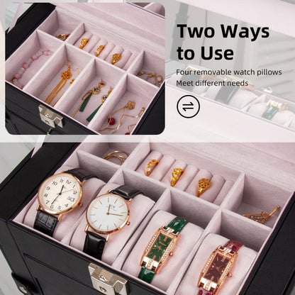 Large Jewelry Box 5-Tier PU Leather Organizer with Lock & Mirror – Storage Case for Bracelets, Earrings, Rings & Necklaces