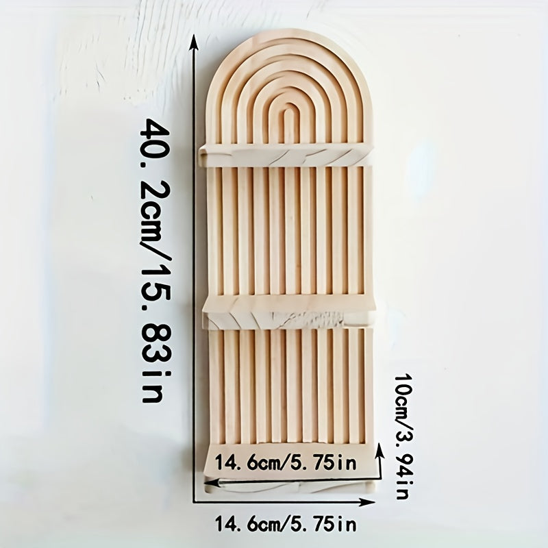 Oval Wood Wall Shelf with Arched Slat Frame, Horizontal Display Tiers and Three- or Five-Tier Options