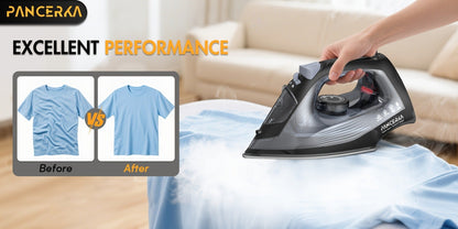 Black 1200W Steam Iron with Three Temperature Settings, Spray Button and Transparent Water Tank