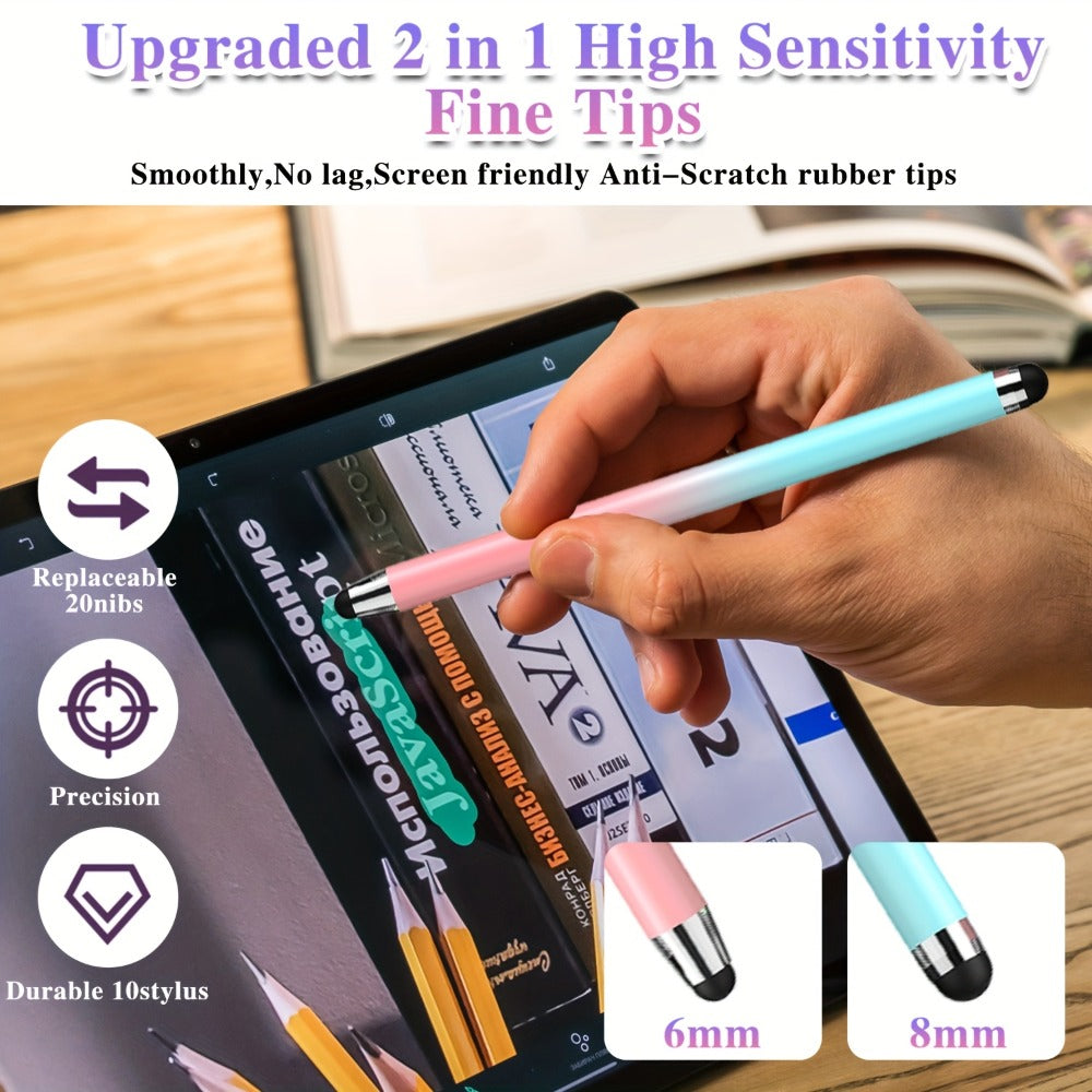 10-Piece Dual-Tip Stylus Pen Set for Capacitive Touchscreens in Three Color Assortments with Passive Design