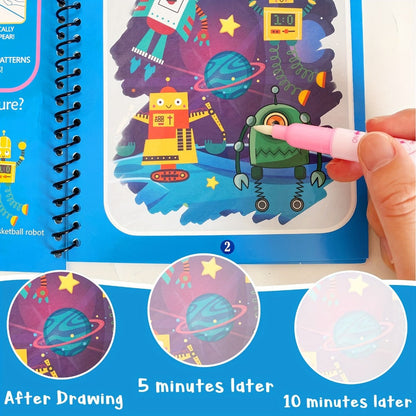 12-Piece Reusable Water Doodle Book Set with Refillable Pens and Assorted Illustrated Themes