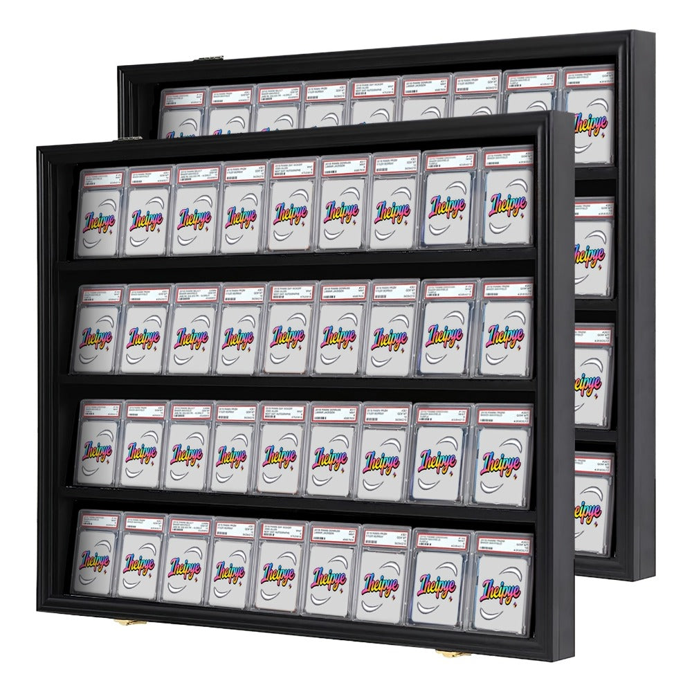 Black 36-Slot Wall Display Frame for Graded Sports Cards with Two Locks and One-, Two- or Three-Case Options