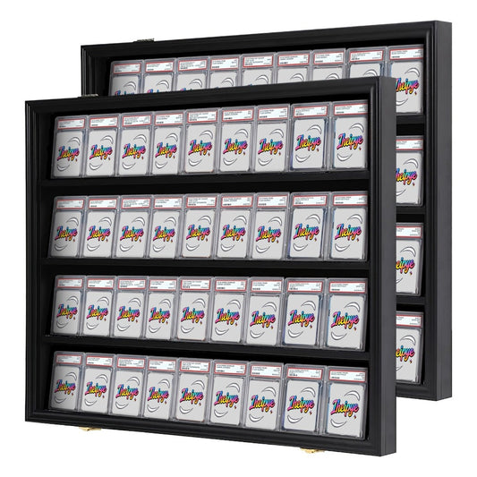 Sports Card Display Case 36 Slots Lockable Wall Frame – UV Protection Acrylic | Baseball Basketball Football Hockey Trading Cards | Black Cabinet Collector Gift