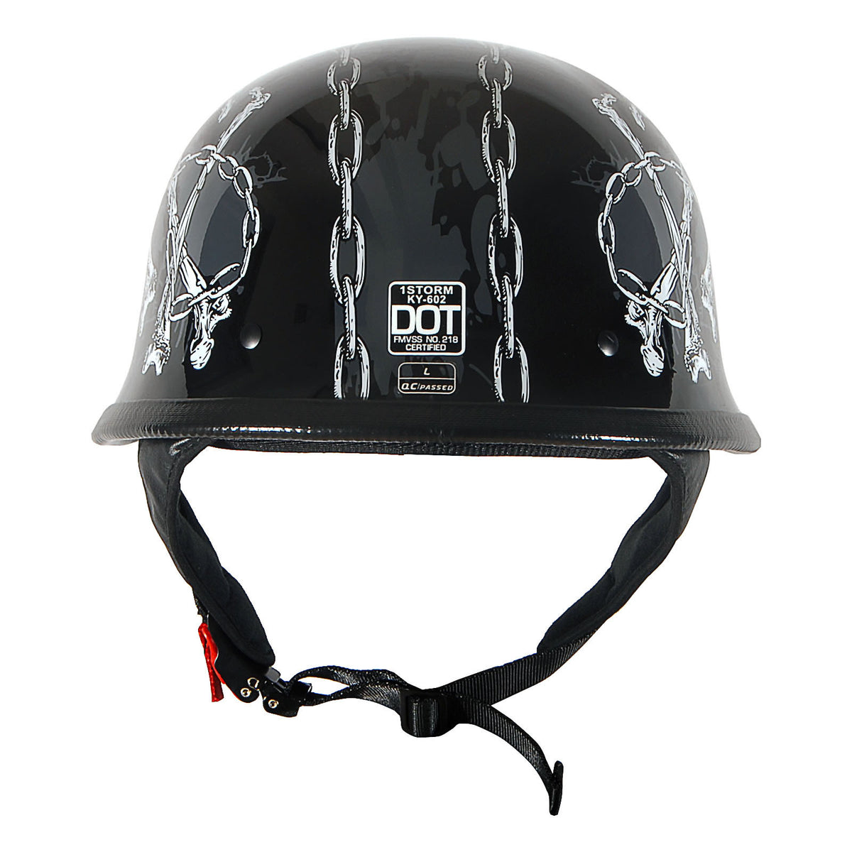 German Style Motorcycle Half Face Helmet – Novelty Skull & Carbon Fiber Design, UV Glossy Finish, Removable Washable Padding, Quick Release Buckle, Adult M/L/XL