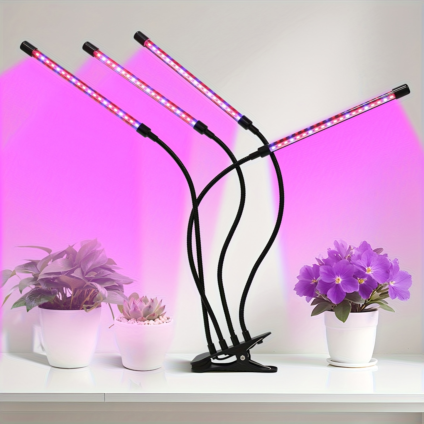 Clip-On Grow Light Strip 3/4/5 Tubes Red Blue Full Spectrum | 5-Level Brightness 3/9/12H Timer Clamp Type | Indoor Plants Desk Shelf Seedling