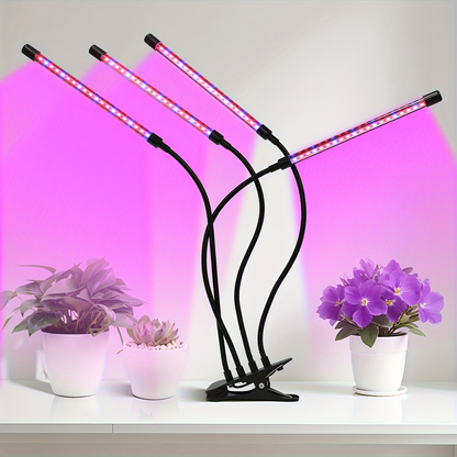 Clip-On Grow Light Strip 3/4/5 Tubes Red Blue Full Spectrum | 5-Level Brightness 3/9/12H Timer Clamp Type | Indoor Plants Desk Shelf Seedling