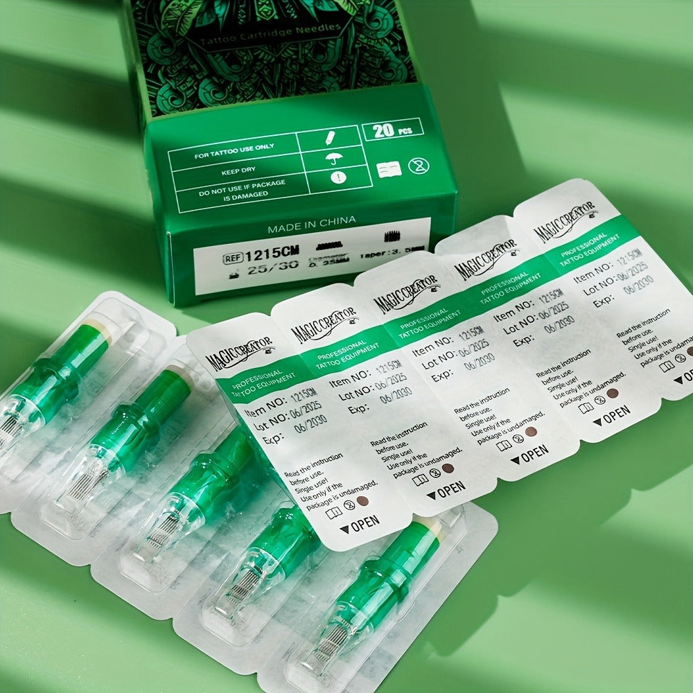 Disposable Tattoo Needles 20pcs Mixed Set RL RS M1 C-M — Multi-Gauge High Transparency Cartridge, Lasting Sharpness, Ample Ink Capacity, for Professional Artists & Beginners