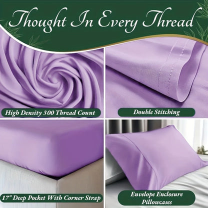 Bed Sheet Set 6-Piece Bamboo Fabric with 40–44 cm Pocket, Double-Stitched Edges and Seven Colors