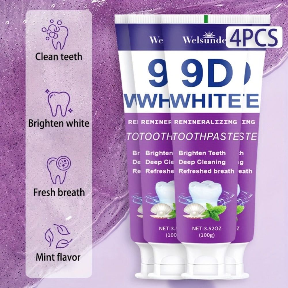Four-Pack 100g Purple Mint Toothpaste Tubes with 9D Label Design and 400g Total Listed Quantity