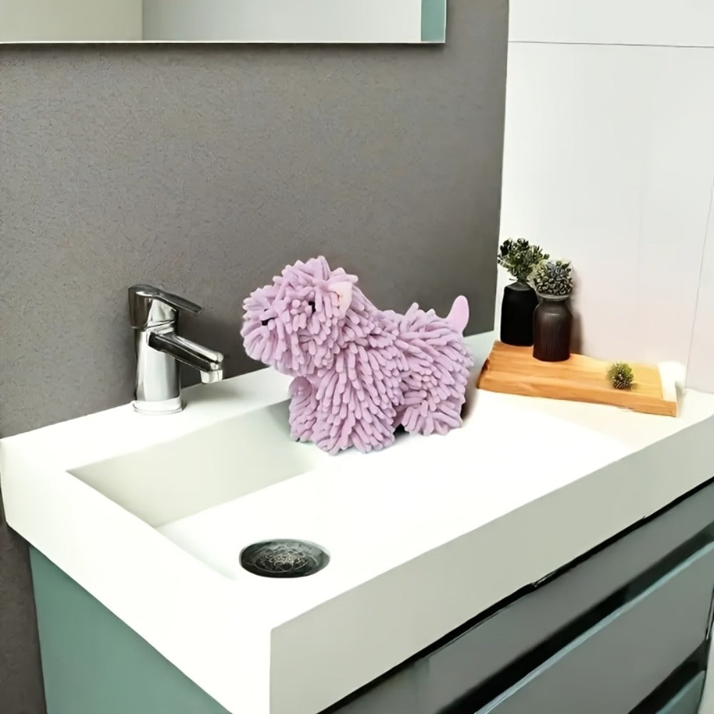 Puppy-Shaped Hanging Hand Towel in Pink or Blue Checkout Options for Kitchen or Bathroom Display