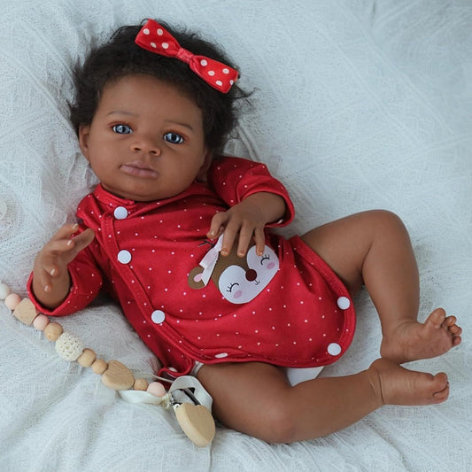 Reborn Doll, 20-Inch Cloth-Body Figure with Vinyl Limbs, Hand-Implanted Curly Hair and Gray Outfit
