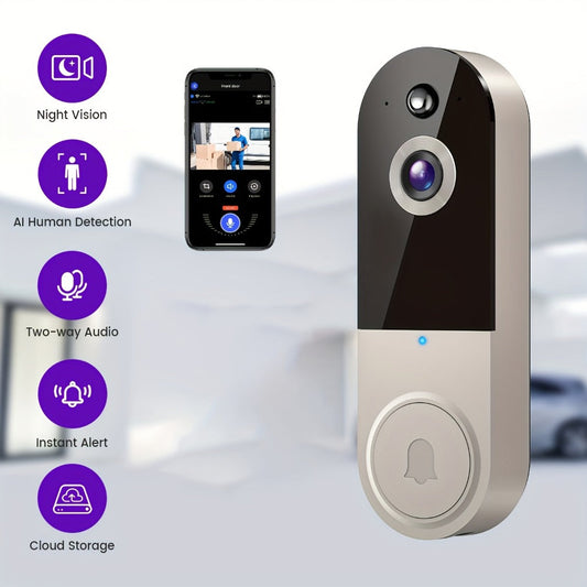 Wireless Video Doorbell Camera 1440P WiFi | AI Snapshot Night Vision Two-Way Intercom Rechargeable Battery | Photo Video Local Storage Smart Home Doorbell White Black