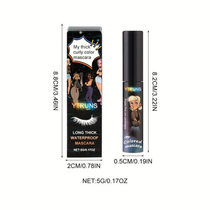 YTRUNS Colored Mascara in Six Shades from White and Brown to Black, Green, Blue or Purple with Curved Wands