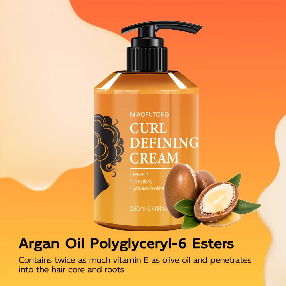 Curl Defining Cream with Argan Oil 280ml Frizz Control Moisture Lock Hydrating Styling Conditioner – Enhances Shine Boosts Volume Heat-Free Curl Definer for Curly Wavy Coily Hair Women
