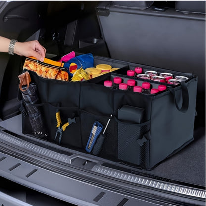 Car Trunk Storage Bag - Large Capacity Insulated Foldable Box with Handle for SUVs & Sedans, Sturdy Car Parts & Tools Organizer, Black