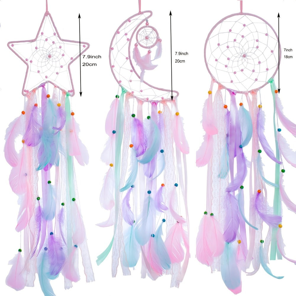 Dream Catcher Set of 3 - Moon Sun Star Wall Hanging Decor for Bedroom, Boho Room Decor for Teen Girls Kids