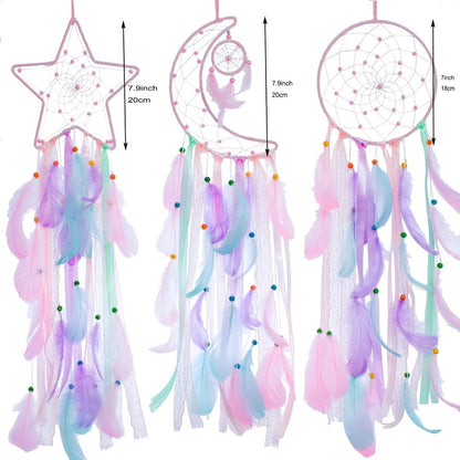 Dream Catcher Set of 3 - Moon Sun Star Wall Hanging Decor for Bedroom, Boho Room Decor for Teen Girls Kids