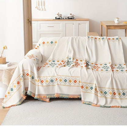 Bohemian Embroidery Chenille Sofa Cover 300GSM - Machine Washable Knit Weave Slipcover for 2 3 4 Seater Sectional Sofa No Padding, 5 Colors