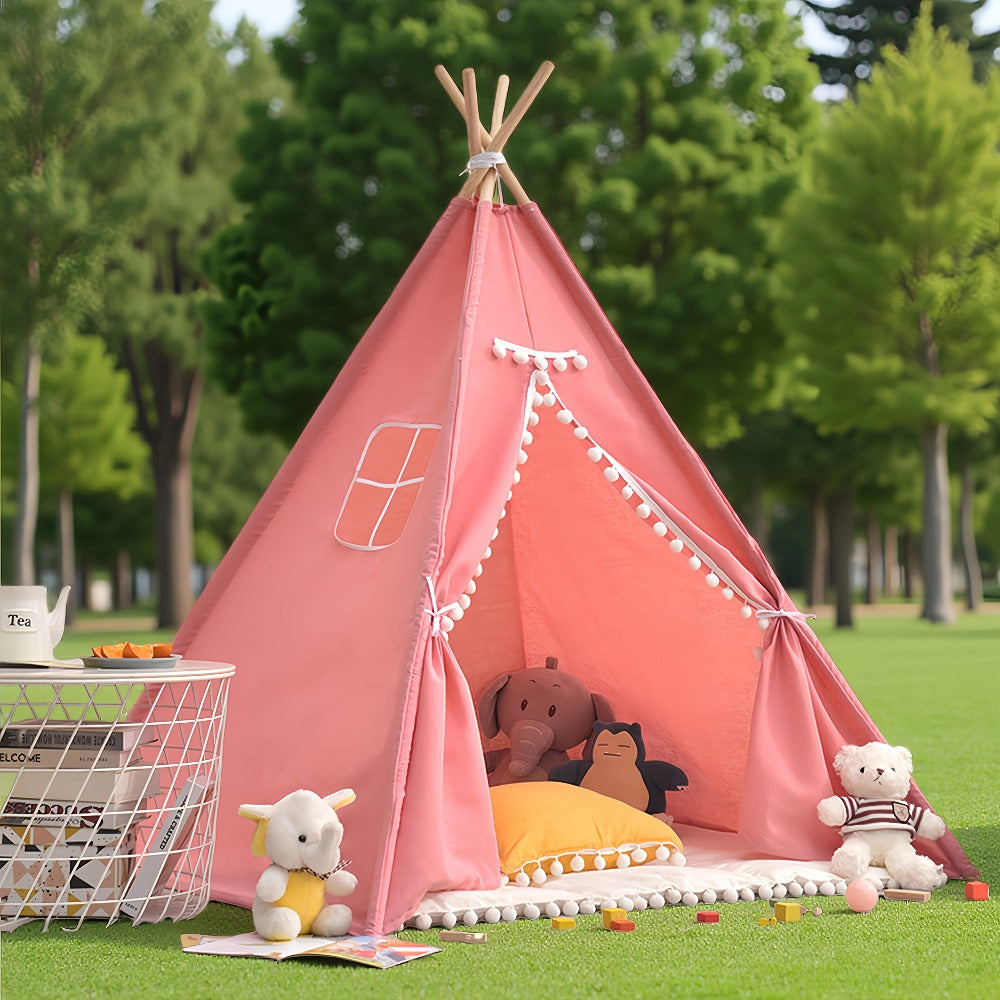 Kids Teepee Play Tent with 140 x 120cm Frame, White, Blue, Pink or Star Fabric Options and No Sitting Mat