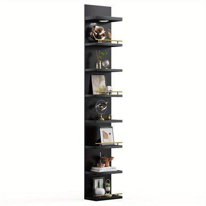 Floating Wall Shelves with LED Light - 6 & 8 Tier Wall Mounted Display Shelf Unit with Anti-Slip Rails for Bedroom, Living Room, Bathroom, Office & Dorm - Modern Space Saving Shelf (Black / White)