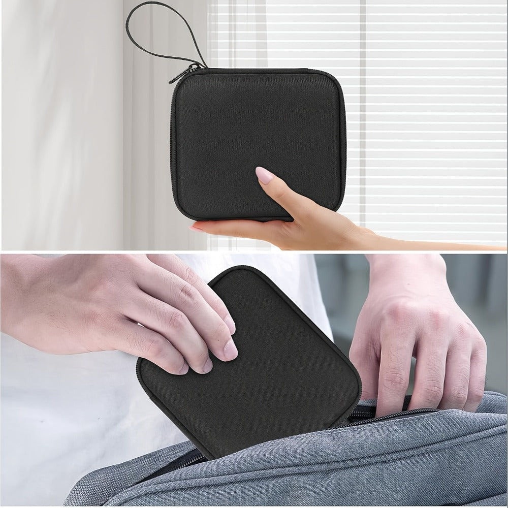 Mini Printer Carrying Case with Zippered Hard Shell, Mesh Pocket and Wrist Strap in Black Pictured