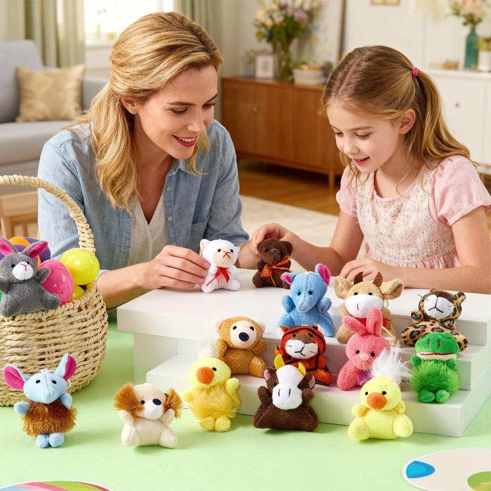 Bulk Mini Stuffed Animal Party Favors 24 Pack – 2.5-3 Inch Plush Keychain Toys for Easter Egg Hunt Basket Stuffers, Birthday Classroom Prizes, Halloween Goody Bag Fillers for Kids