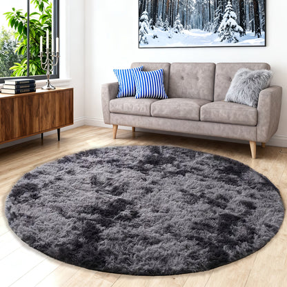 Round Shaggy Area Rug in Seven Solid or Tie-Dye Colors with 4 x 4-Foot to 8 x 8-Foot Sizes