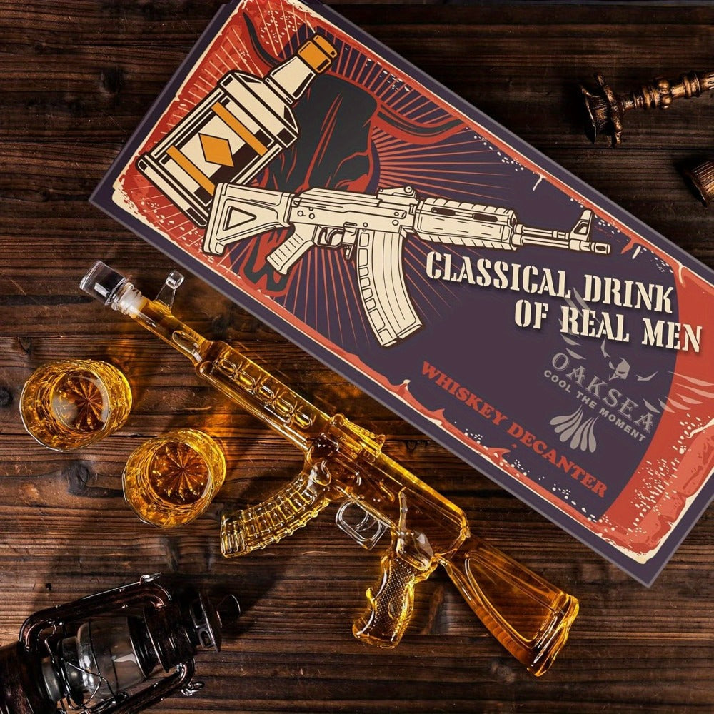 Gun Whiskey Decanter Set with Glasses Military Themed Liquor Dispenser AK47 M1911 Revolver Shaped Decanter for Home Bar Gifts for Men Dad Husband Birthday