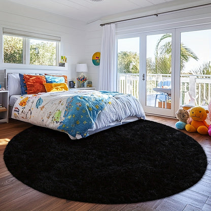 Area Rug, Round Shaggy Plush Carpet in Seven Colors and 4-, 5- or 6-Foot Diameters with Spot-Clean Care