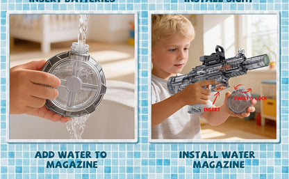 Two-Piece Electric Light-and-Sound Water Blaster Sets in 727 or 737 Models and Blue or Black Colors