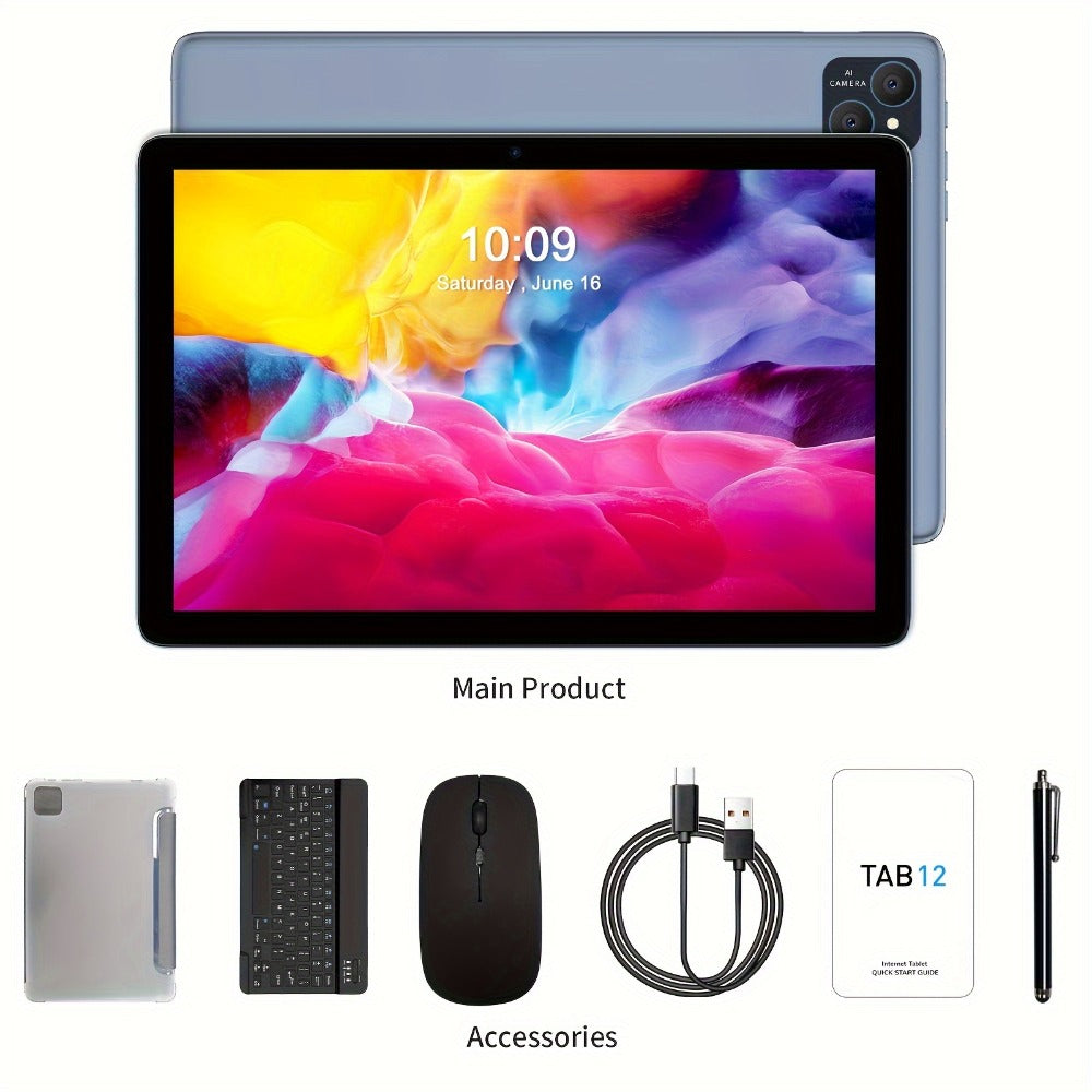 Android Tablet 10.1-Inch PRITOM with Android 14, 8GB Total RAM, 128GB Internal Storage and Keyboard Kit
