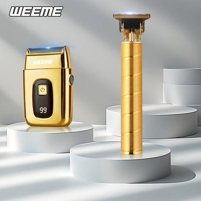 Home Hair Clipper Kit Multi-Functional All-in-One Cordless Electric Hair Cutting Set for Men Women Lightweight Travel-Friendly Easy to Use Golden Blue