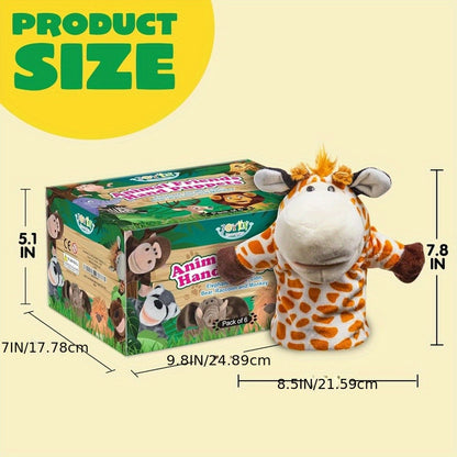 Six-Piece Zoo Animal Hand Puppet Set with Brown, Orange, Spotted and Gray Character Designs