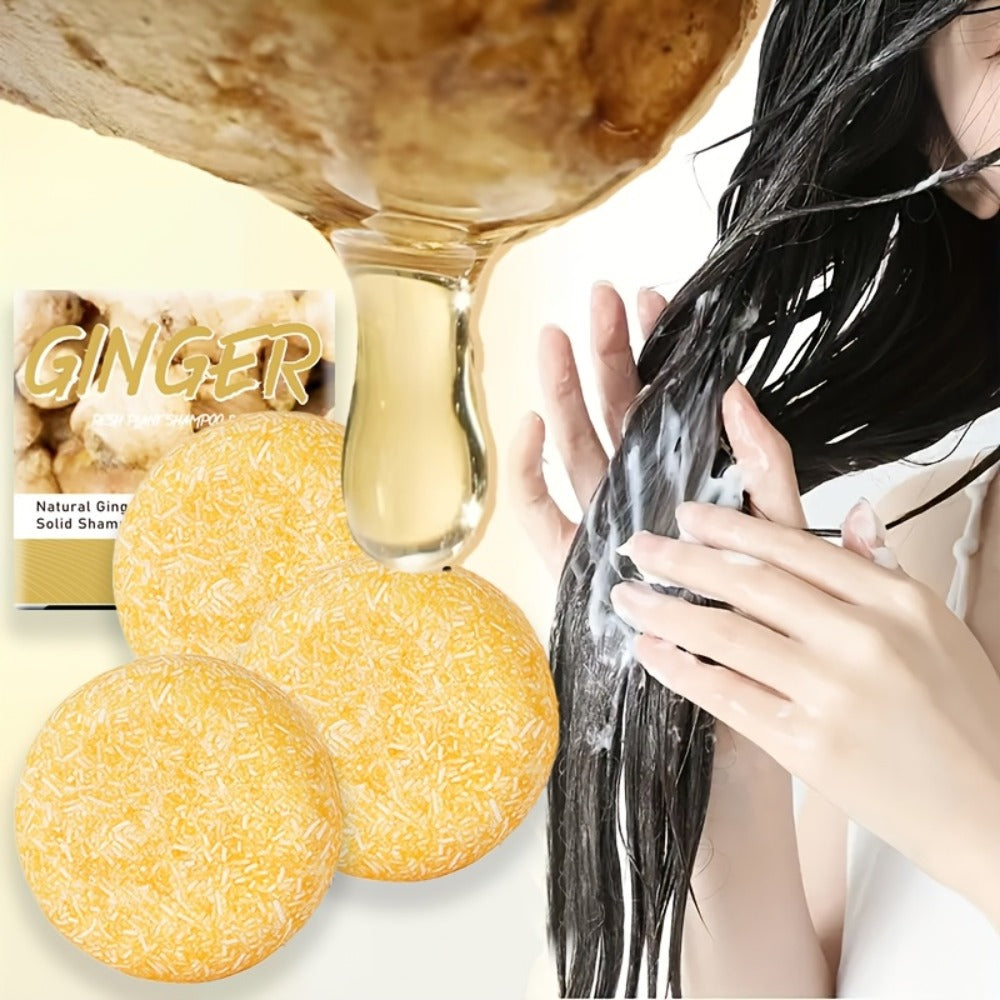 Ginger Shampoo Bar 3pcs × 60g — Natural Handmade Solid Shampoo Bar, Sulfate-Free, Paraben-Free & Vegan | Scalp Stimulating Ginger Formula for Hair Growth | All Hair Types | Unisex Travel Size