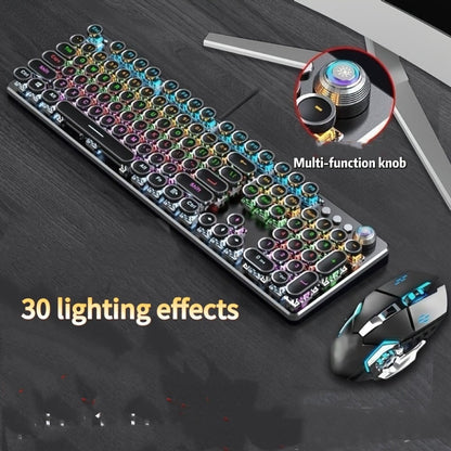 Mechanical Keyboard with Retro Round Keycaps, Green Switches, RGB Backlighting and Multifunction Control Knob