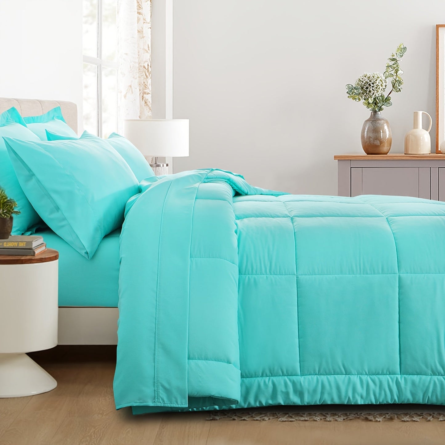 7 Piece Comforter Set Luxury Soft Fluffy Bedding All Season Bed in a Bag with Comforter Fitted Sheet Flat Sheet Pillowcases Hypoallergenic Breathable Easy Care Queen King Twin XL Full